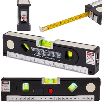 Poziomica laserowa z miarką standardową i zwijaną 150cm +LED GEKO