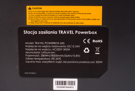 Przenośna stacja zasilania travel POWERBOX 600W 280Wh 26Ah VOLT POLSKA