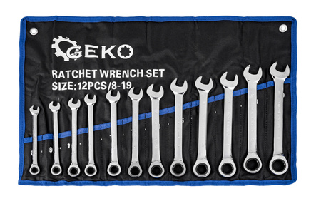 Klucze płasko oczkowe z grzechotką zestaw 8-19mm 12EL Geko