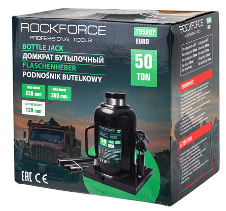 Podnośnik hydrauliczny słupkowy butelkowy maszynowy mocny 50 TON lewarek ROCKFORCE