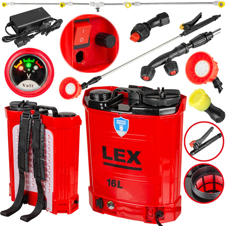 Opryskiwacz Ciśnieniowy Plecakowy Akumulatorowy 16L 12V (5 dysz) LEX