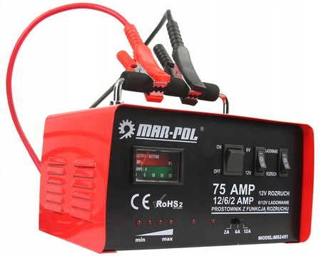 Prostownik samochodowy mocny z rozruchem 75A 6/12v MAR-POL