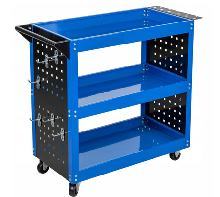 Szafka wózek zestaw warsztatowy narzędziowy skrętne koła 3 półki + haczyki SILVER