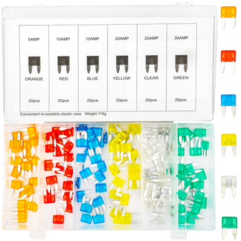 Bezpieczniki samochodowe płytkowe małe szczypce zestaw mini 5-30A 120szt FORSAGE