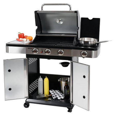 Grill ogrodowy gazowy 3+1 szafka pokrywa inox stal nierdzewna 11,2 KW YATO
