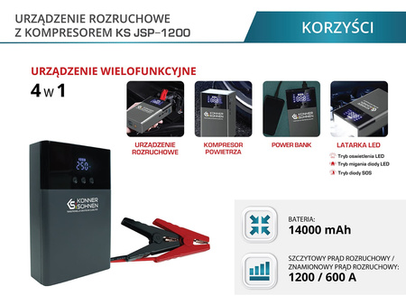 Urządzenie rozruchowe ze sprężarką KS JS-1200 starter 14000mAh Könner & Söhnen KS