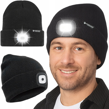 Czapka zimowa uniwersalna z latarką czołówka led usb FORSAGE