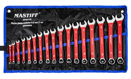 Klucze płasko oczkowe płaskie gumowane zestaw płachta 6-22 mm 17el MASTIFF