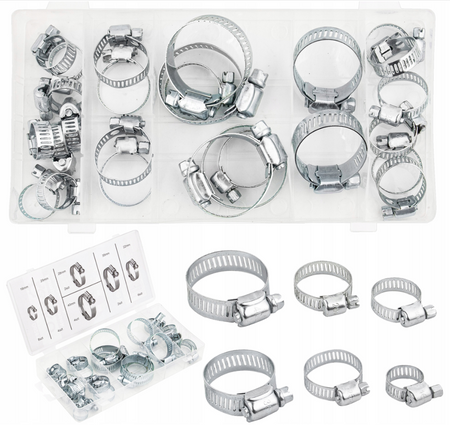 Opaski ślimakowe zaciskowe metalowe cybanty obejmy nierdzewne zestaw 26szt GEKO