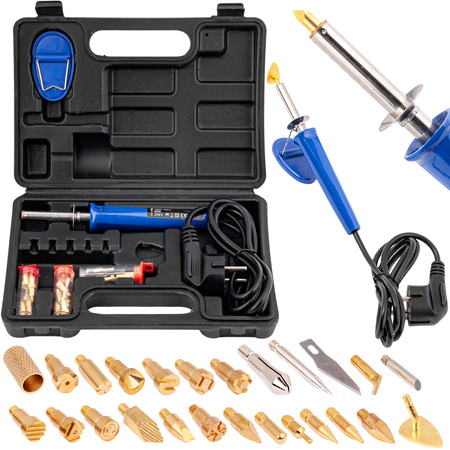 Lutownica wypalarka do drewna skóry z grotami 25 sztuki GEKO