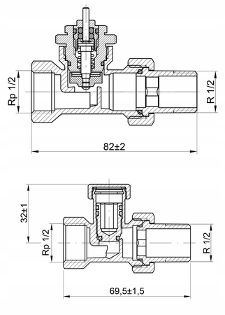 Zestaw termostatyczny 1/2" prosty - głowica + zawory DN15 DIAMOND