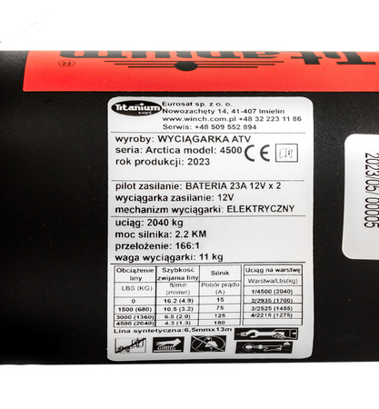 Wyciągarka elektryczna 4500 lbs ATV Arctica 2040kg TITANIUM WINCH