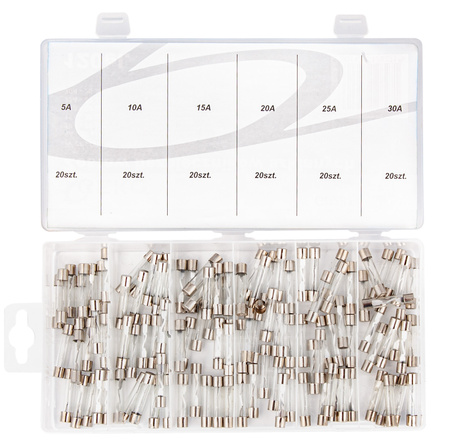Bezpieczniki Samochodowe Szklane Zestaw 120 szt. 5A-30A GEKO