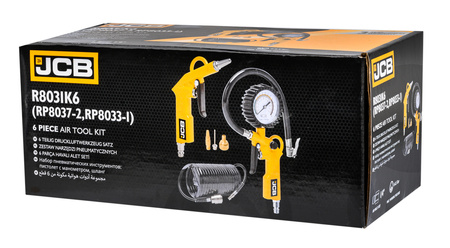 Pistolet do pompowania kół opon zestaw 6 el. z manometrem kompresora JCB