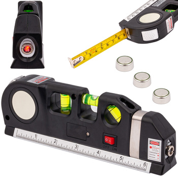 Poziomica laserowa z miarką standardową i zwijaną 250cm +LED GEKO