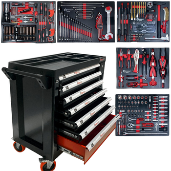 Szafka warsztatowa wózek narzędziowy z wyposażeniem klucze nasadowe 274 el. FORCEKRAFT