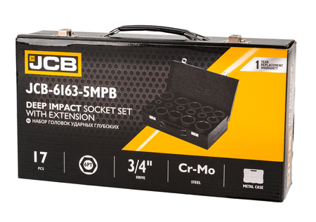 Zestaw nasadki udarowe głębokie do klucz pneumatyczny 3/4" 17el 17-50mm JCB