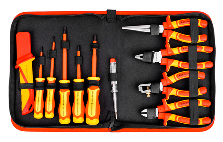 Zestaw elektryka narzędzi izolowanych wkrętaki ściągacz kabli miernik 11el FALON-TECH