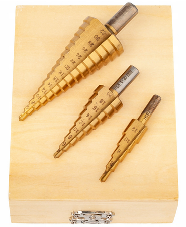 Wiertła stożkowe stopniowe tytanowe 3 sztuki (4-32 mm) SILVER