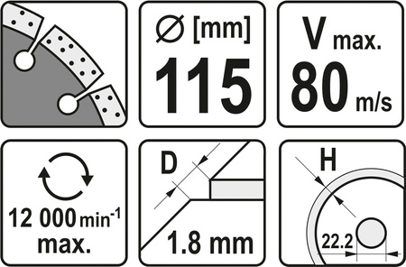 Tarcza diamentowa do betonu 115x1,8x10x22,2 YATO