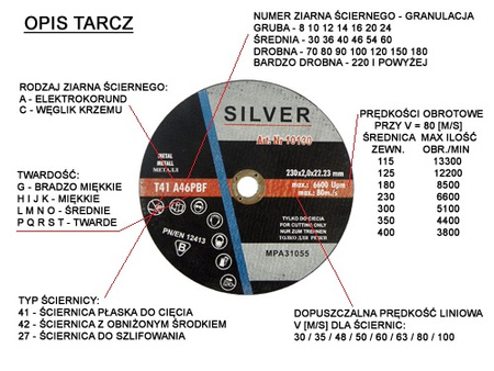 Tarcza do cięcia metalu stali 230x2x22.23 mm SILVER