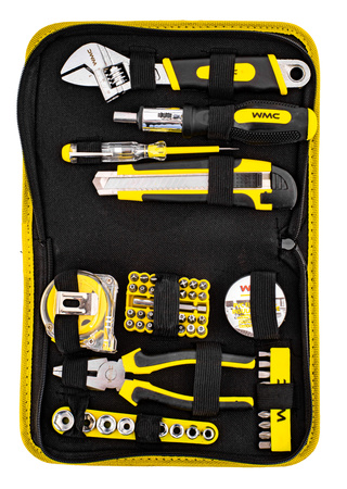 Zestaw narzędziowy klucze nasadowe wkrętaki bity szczypce 61 el. WMC