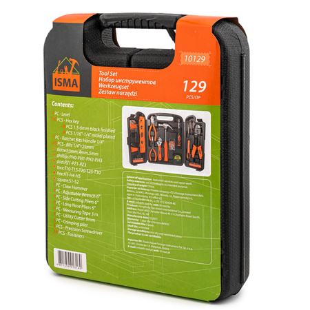 Zestaw narzędziowy klucze nasadowe imbusowe wkrętaki młotek bity 129el ISMA