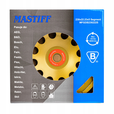 Tarcza diamentowa do szlifowania betonu garnkowa segmentowa 230mm 22,2mm Mastiff FALON-TECH