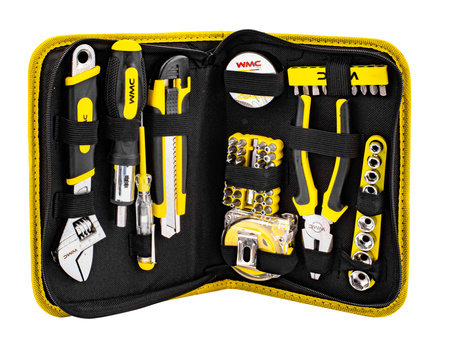 Zestaw narzędziowy klucze nasadowe wkrętaki bity szczypce 61 el. WMC
