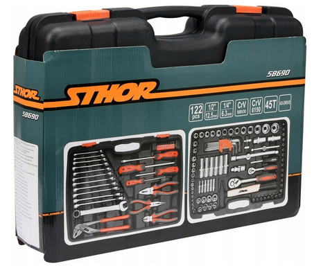 Zestaw narzędziowy klucze nasadowe wkrętaki bity 122 el STOHR 58690 YATO