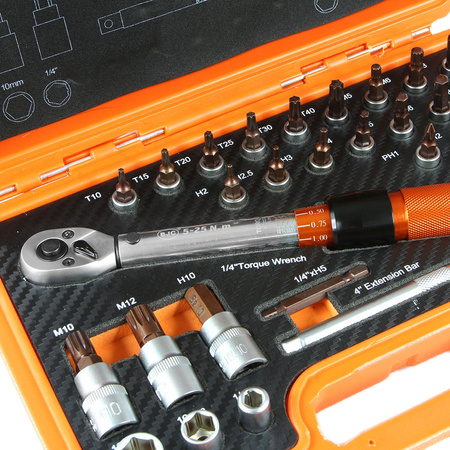 Klucz dynamometryczny 1/4" 5-25 Nm zestaw bity certyfikat kalibracji BJC