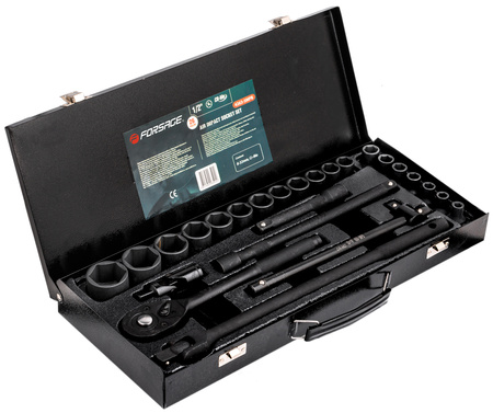 Klucze nasadowe nasadki grzechotka zestaw 1/2" 25el 8-32 mm walizka metalowa FORSAGE