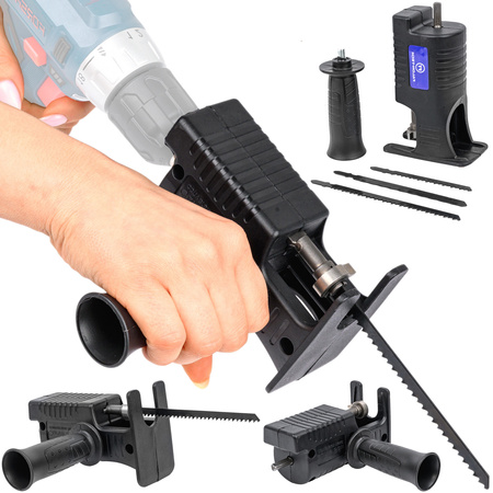 Przystawka wyrzynarka piła szablasta lisi ogon do wkrętarki + 3 brzeszczoty FALON-TECH