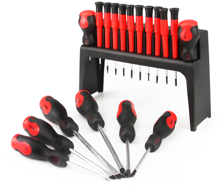 Śrubokręty wkrętaki PZ PH Torx precyzyjne Cr-V 18el magnes zestaw + stojak MAR-POL