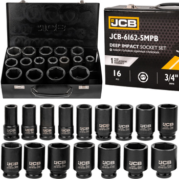 Zestaw nasadki udarowe nasadowe głębokie do klucza pneumatycznego 3/4" 17-50mm 16el JCB