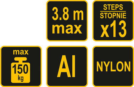 Teleskopowa drabina aluminiowa 3,8m 13 stopni automatycznie składana YATO