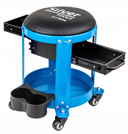 Taboret warsztatowy mobilny stołek z szufladami półki obrotowy regulowany SILVER