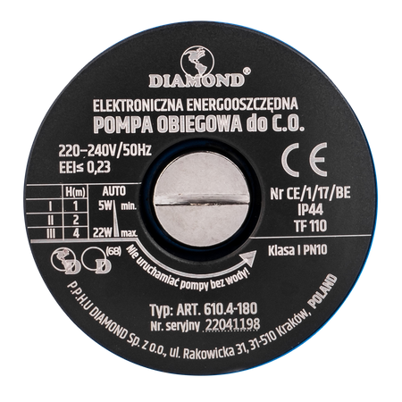 Pompa cyrkulacyjna obiegowa do pieca C.O. 25-40/180 + śrubunki 5-22W DIAMOND