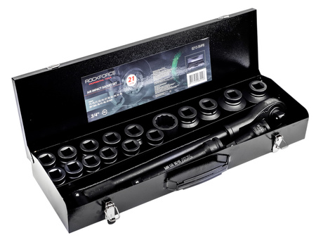 Klucze nasadowe nasadki udarowe grzechotka zestaw 1/2" 21el 17-50 mm walizka ROCKFORCE