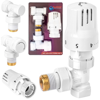 Zestaw termostatyczny 1/2" kątowy - głowica + zawory DN15 DIAMOND