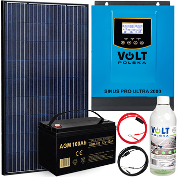 Zestaw solarny bateria słoneczna 2000W 100ah (przetwornica, panel 180w, akumulator) VOLT POLSKA