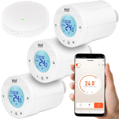 Zestaw 3x głowica termostatyczna lcd elektroniczna zawór M30x1,5 + HUB WIFI VOLT POLSKA