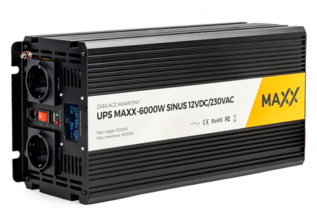 Przetwornica prądu napięcia UPS sinus 12v 230v MAXX 3000/6000W LCD PILOT 4SUN