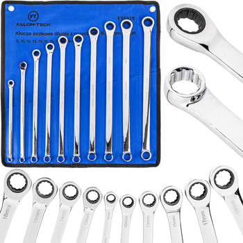 Zestaw klucze oczkowe z grzechotką do napinaczy 10 elem. 8-19 mm FALON-TECH