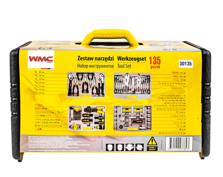 Zestaw narzędziowy klucze nasadowe wkrętaki bity szczypce 135 el. WMC
