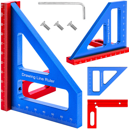 Kątomierz kątownik kwadratowy linijka 45/90° do obróbki drewna stolarski FALON-TECH