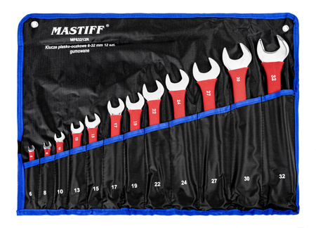 Klucze płasko oczkowe płaskie gumowane zestaw płachta 6-32 mm 12el MASTIFF