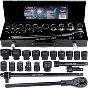 Klucze nasadowe nasadki udarowe grzechotka zestaw 1/2" 21el 17-50 mm walizka ROCKFORCE