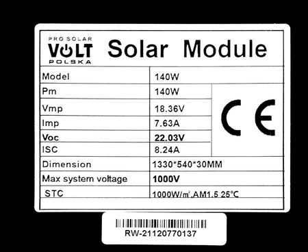 Panel solarny polikrystaliczny 12V 140W BLACK VOLT POLSKA