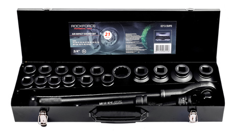 Klucze nasadowe nasadki udarowe grzechotka zestaw 1/2" 21el 17-50 mm walizka ROCKFORCE